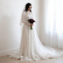 Romantic Wedding Dress High Neck Long Sleeves Sweep Train Lace Bridal Gown