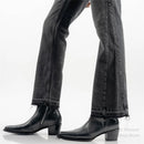 Black Pointed Toe High Heel Chelsea Boots Men British Genuine Leather Side Zipper Trendy Elegant Business Formal Ankle Boot