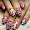 24Pc Blue White Shading Fake Nails Candy Pattern Design Med-length Coffin Press on Nails Sweet Cute Fashion Full Over False Nail