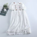 Embroidered Dress Short Sleeves Doll Collar Lace Midi Dress