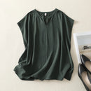 Breathable Hemp Loose Straight Tops Women Summer Sleeveless Casual Tee