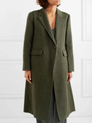 Elegant Temperament  Solid Long Woolen Trench Coat Women Simple Casual Windbreaker Autumn