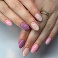 Pink/Purple Nails Patches for Sweet Girls 24Pcs Short Round Press On Nails Polka Dot French Nails Art