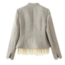Spring Autumn Women Elegant Blazer Single Breasted Lace Hem Outerwear