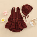Baby Spring Autumn Clothes Set Knitted Sleeveless Romper Triangle Crotch Button Jumpsuit+Hats Toddler Baby Girls