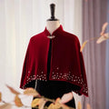 Women's Autumn Winter Pearl Beaded Velvet Pashmina Female Summer Sunscreen Warm Shawl Cloak