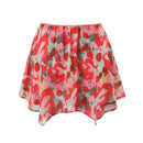 Floral patterned skirt with red and pink flowers on a white background, Obroi