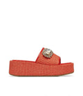 Summer Platform Sandals Ladies Outdoor Crystal Square Buckles Sand Color Raffia Wedge Sandal for Women