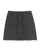 Black rivet diamond denim skirt Women summer retro bodycon raw mini skirts