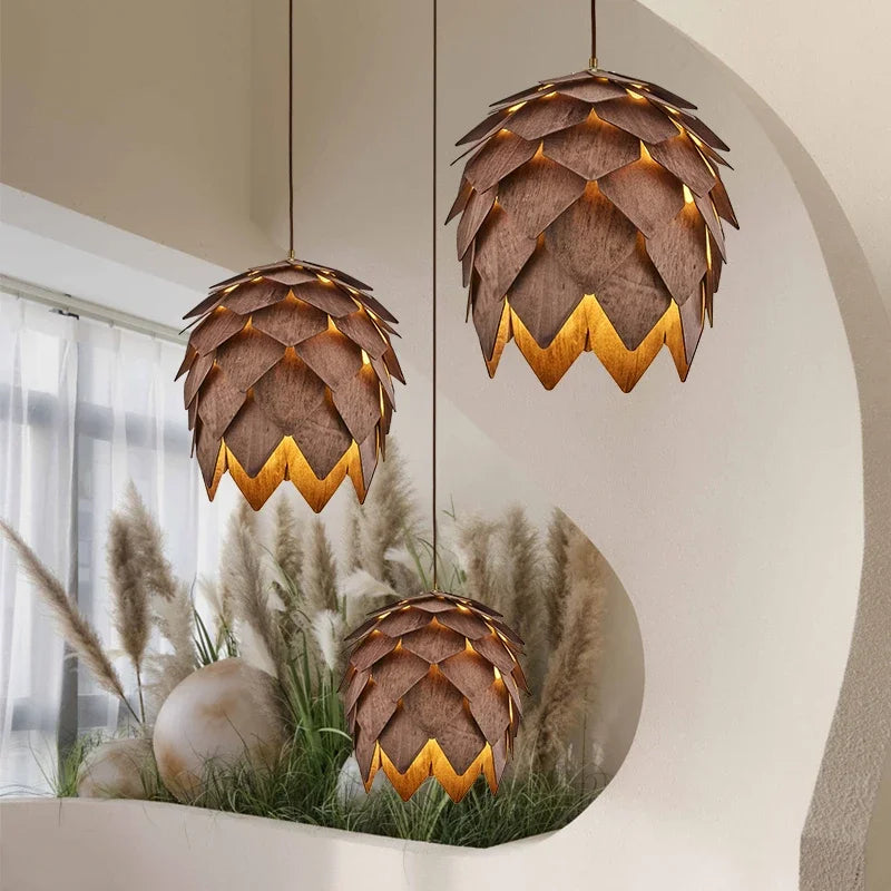 Solid Wood Pine Cone Chandelier Retro Internet Celebrity Wooden Chandelier