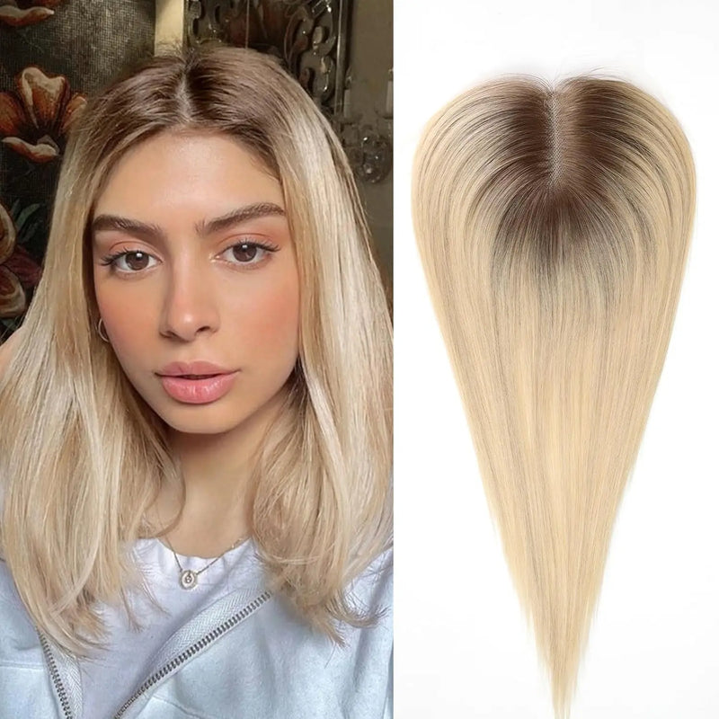 Hair Topper for Women Hair Light Blonde Hair Toppers Handcrafted Lace Base Clip in Toppers Hair Loss Cover