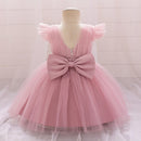 Flying Sleeve Bow Baby Girls Party Dress Toddler Birthday Wedding Princess Dresses for Girl Bridemaids