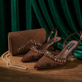 Inspired Gold Rhinestone Pointed Toe Women Shoes and bag Set Elegant Shoes