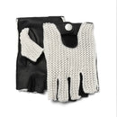 Black and white fingerless gloves on a white background, Obroi