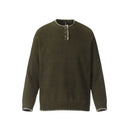 Henley Collar Knitted Sweater Men Embroidery Autumn Winter Pullover Men