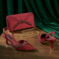Inspired Gold Rhinestone Pointed Toe Women Shoes and bag Set Elegant Shoes