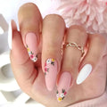 Almond False Nails Gold Foil Floral Nail Art Press on Nails Fake Nails Glitter DIY Manicure Nail Tips