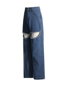 Embroidered Flares Jeans For Women High Waist Patchwork Button Hollow Out Summer Wide Leg Pants Female