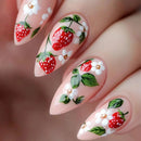 Summer Nails Sweet Strawberry Fruit Nails Tips Short Almond Press on Nails Flower Nails