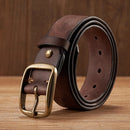 Thick Copper Pin Buckle Real Genuine Leather Belt For Jeans Casual Belt Men Waistband Retro Luxury Male Strap