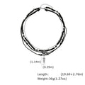 Black beaded necklace with measurements on a white background, Obroi