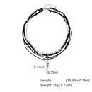 Black beaded necklace with measurements on a white background, Obroi