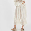 Women Loose Fit Bloomers Cropped Pants Floral Lace Patchwork Calf-Length Lantern Trousers