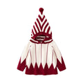 Girl's Christmas and New Year Red Jacquard Embroidered Sweater Hooded Knitted Sweater