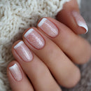 24Pcs Blue Gradient Golden Border French Nails Set Wearable Short Square Head Nails Press on Nails