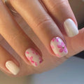 Pink Flower False Nails Nude Color Ballet Press On Nails Simple DIY Manicure Floral Short/Mid-length Fake Nails