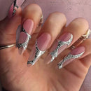 Purple Gradient Flower Nails Press on Long Stiletto Nails Silvery Line Wearable Full Cover Nails Tips