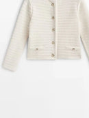 Women Autumn Hollow Knitted Cardigan Retro Long Sleeve Chic Round Neck Button Top
