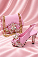 Italian Butterfly Design Pointed Toe Slingback Sandals with Matching Bag - Elegant Set Perfect