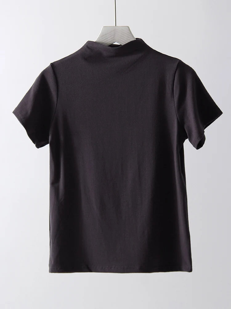 Short Sleeve T Shirts Women Spring Summer Half Turtleneck White Top Tees For Ladies