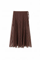 Summer new product women's casual beaded bow polka dot hem MIDI long skirt