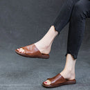 Women Genuine Leather Slippers Summer Slip On Outside Casual Sole Retro Women Flat Slippers
