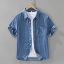 Men Retro Denim Short Sleeve Shirt Summer Casual Boho