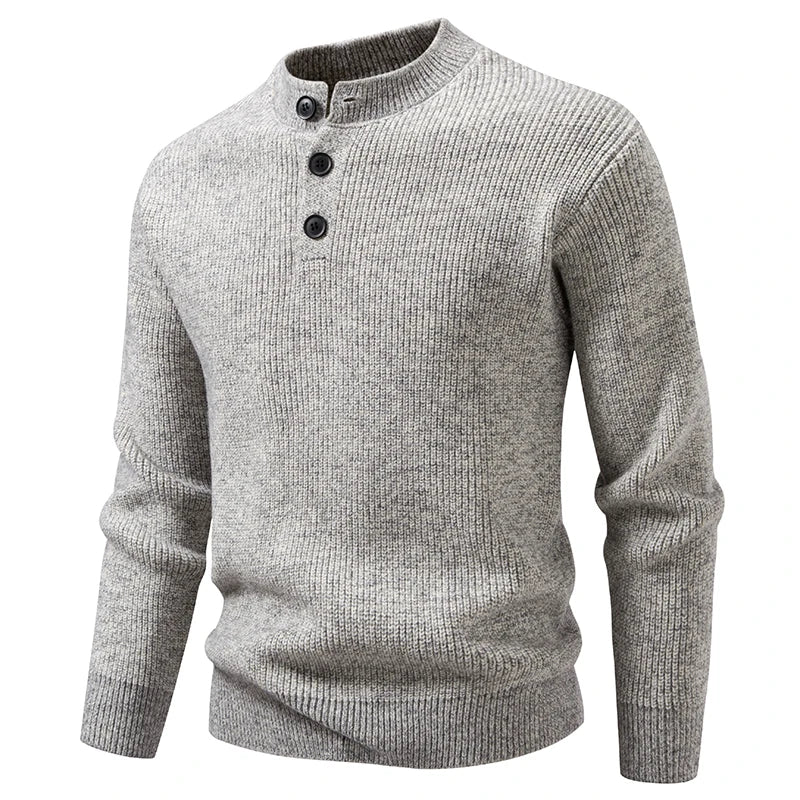 Winter Men's Knitted Pullovers Button Stand Collar Knit Sweater Men Warm Casual Sweater