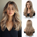 Elegant Curly Wave Ash Blonde Wig Hair with Bangs Long Women Party Wig Tang Long  Heat