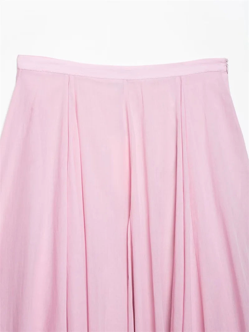 Women Skirt Summer Pink Pleated Midi Skirt slim Casual and versatile Fresh
