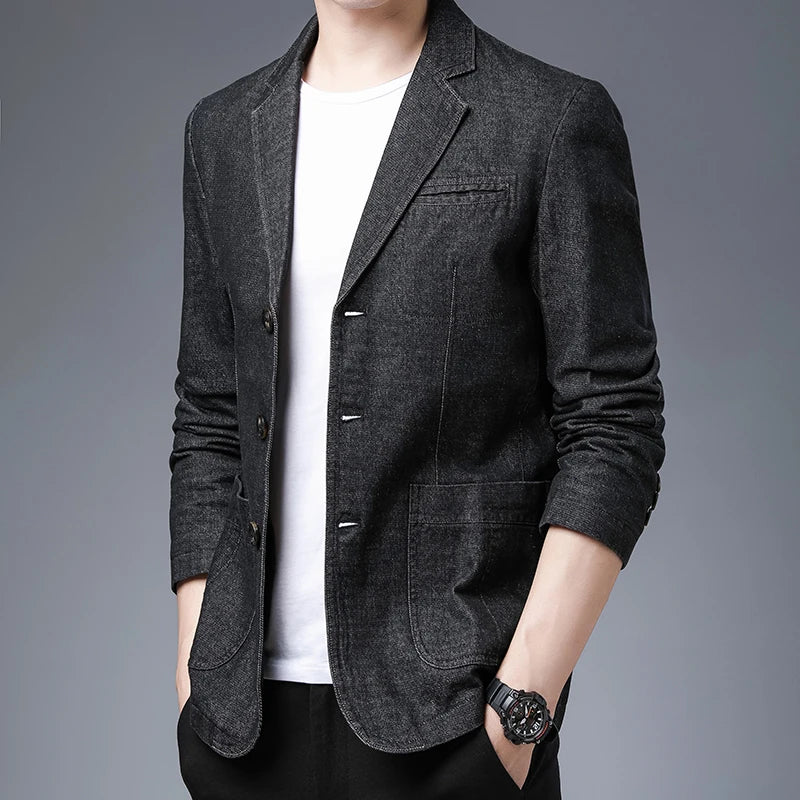 Men's British Style Leisure Slim Version of The Trend Solid Denim Comfortable Blazer