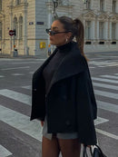 Woman's Vintage Loose Lapel Outerwear Streetwear Women Chic Double Breasted Solid Jacket Coat