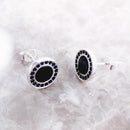 Round Black Small Stud Earrings Europe For Women Real 925 Sterling Silver