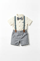 Baby Boy Linen Gentleman Suit Short Sleeve Shirt Suspender Toddler Wedding Baptism Formal Outfit