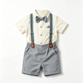Baby Boy Linen Gentleman Suit Short Sleeve Shirt Suspender Toddler Wedding Baptism Formal Outfit