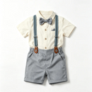 Baby Boy Linen Gentleman Suit Short Sleeve Shirt Suspender Toddler Wedding Baptism Formal Outfit