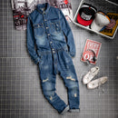 Denim jumpsuit with white sneakers on a grid background, Obroi