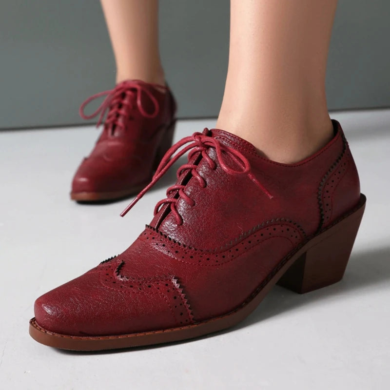 Loafers Shoes For Women Block Heels Lace-up Pumps Footwear Office Shoes Ladies