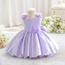 Lavender Purple Satin Kid Dress One Shoulder Pleated Waist Bubble Skirt Toddler Wedding Flower Girl Gown