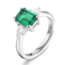 Sterling Silver Octagon Emerald Wedding Engagement Adjustable Ring Fine Jewelry